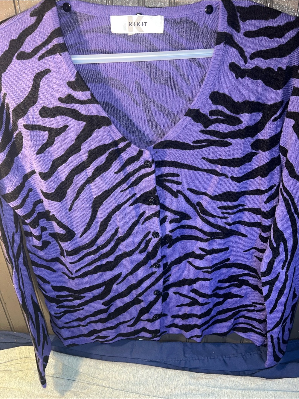 KIKI•T Purple Zebra Print Button Cardigan